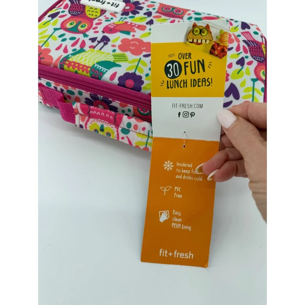 Fit + Fresh Bento Lunch Kit Insulated Bag Containers Owl Print Pink Multi New